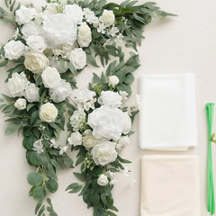 Artificial Wedding Arch Flowers Kit – White & Sage Green Floral with Chiffon