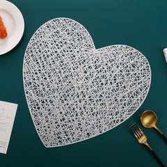 Valentine’s Day Love Heart Placemats Set of 4, 15″ Non Slip Love Heart Silver