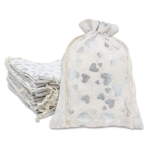 12-Pack 8×10 Reusable Cotton Canvas Muslin Gift Hearts (Silver) Large (12-Pack)