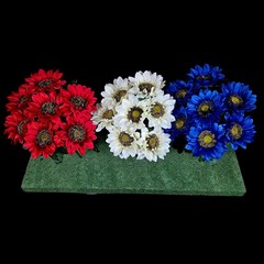 Artificial RED,WHITE,and BLUE SUNFLOWER BUSHES, SILK FLORAL CRAFT SUPPLY Set/3