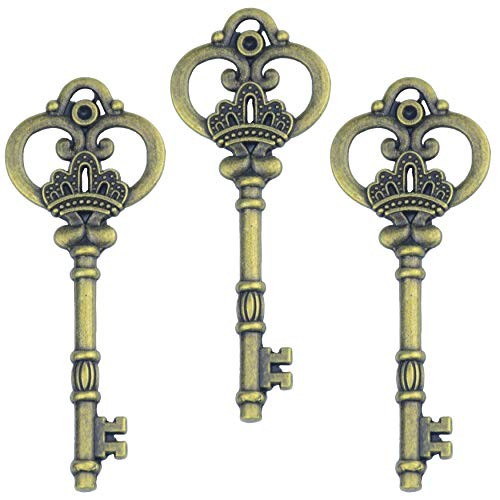 20pcs 3.3 Inch Large Antique Skeleton Keys Bulk Charms in Antique Bronze