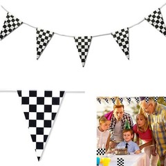 Home Outdoor Flags Bunting PE Party Racing 30M 30cm X 40cm Black White