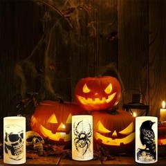Hbaushun Halloween Flameless Candles LED Flickering Candles with Skull, Crow,
