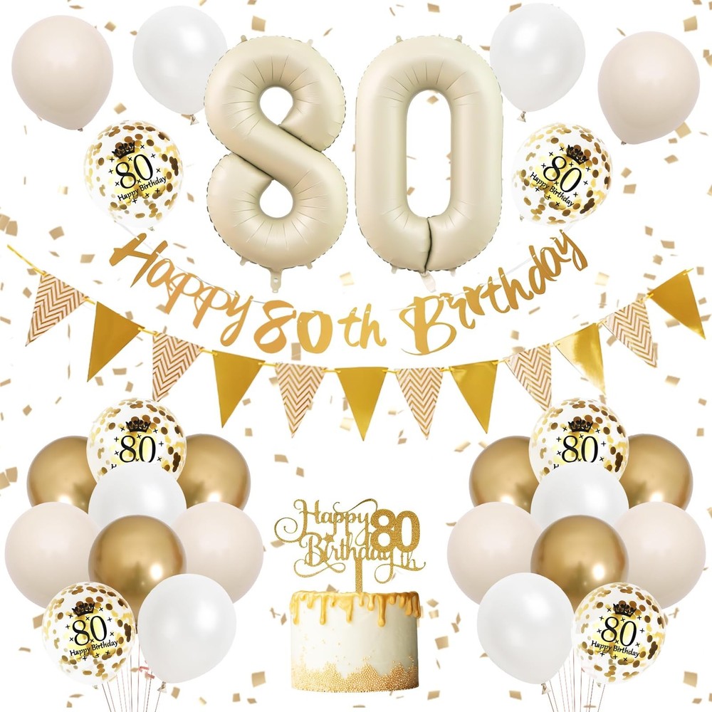 80th Birthday Decorations Sand White Gold,80th Birthday Balloons Beige Gold,H…