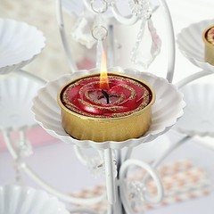 2 Red Gold Glitter Rose Tealight Unscented Candles Wedding Party Centerpieces