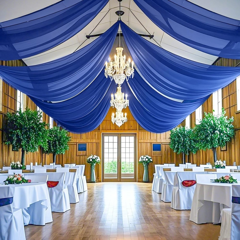FANPROMS 4 Panels Royal Blue Ceiling Drapes Wedding Decorations Sheer Chiffon…