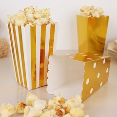 36 White Gold 5″ Cardboard Popcorn Style Party Favor Boxes Events Decorations