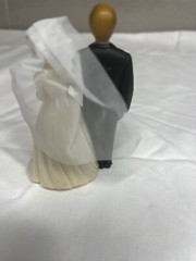 Vintage Wedding Cake Topper Lt Brown Haired Couple White Corsage Red Flowers