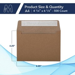 MOS A4 Kraft Envelopes 4.25 x 6.25 Inch 500 Pack — Brown Self-Seal A4,