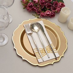 20 GOLD 10.5″ Round Plastic Dinner Plates GOLD Scalloped Rim Events