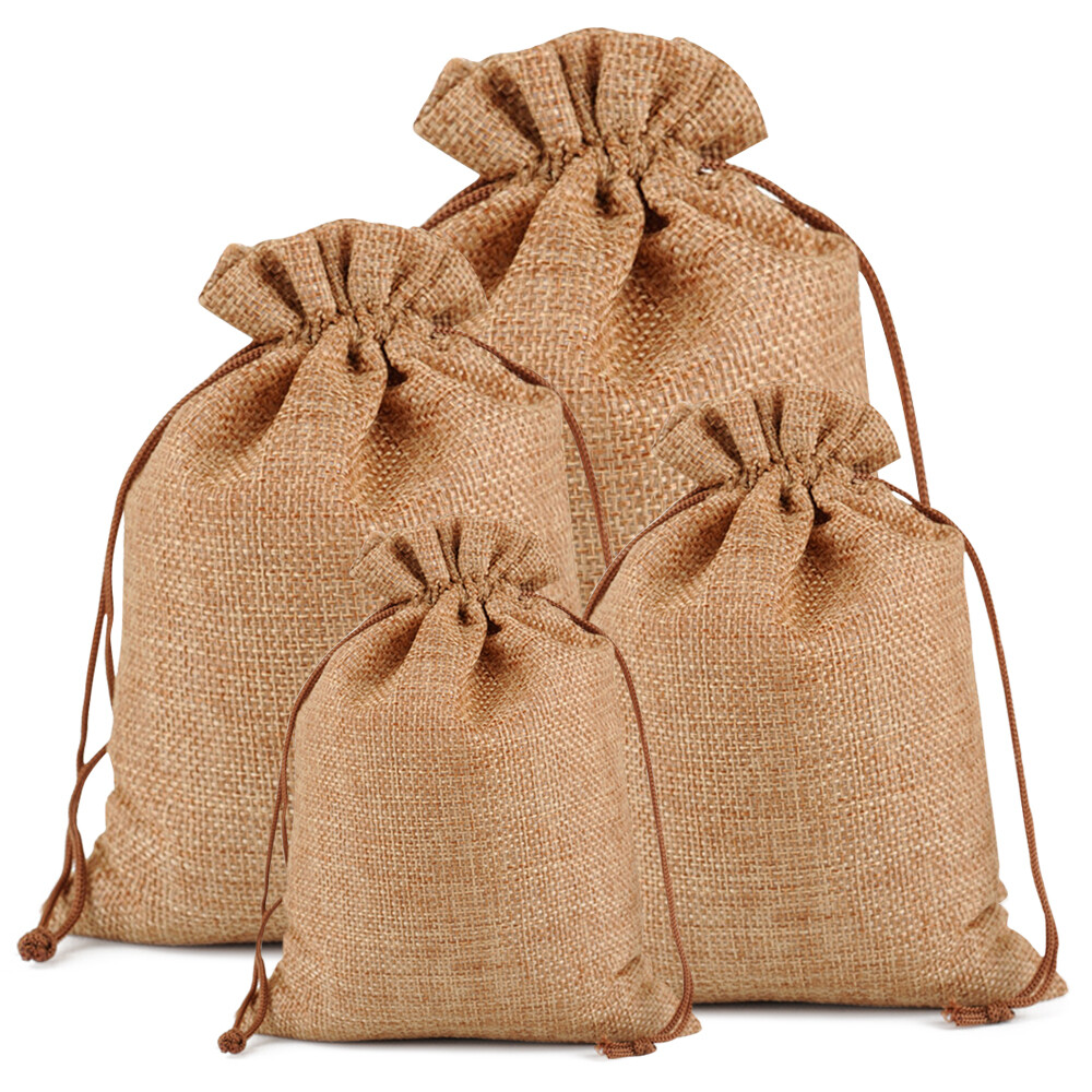 25-100 Pcs Wedding Burlap Bags Linen Jewelry Pouches Jute Hessian Gift Bag Favor