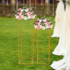 2Pcs Gold Flower Rack Metal Geometric Column Stand Wedding Backdrop Decor