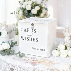 White Acrylic Wedding Card Box with Lock Large DIY Card Holder for Reception