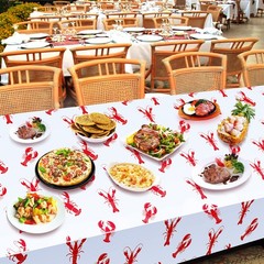 Touman 2 Pieces Crawfish Tablecloth 54 inches x 108 inches, White,red