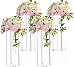 4 Pieces Tall Acrylic Vase Wedding Centerpieces Clear Flower Stand Column
