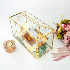 Glass Wedding Card Box with Lock, 12.6X5.9X9 Inches Large Gold Card Boxes for We