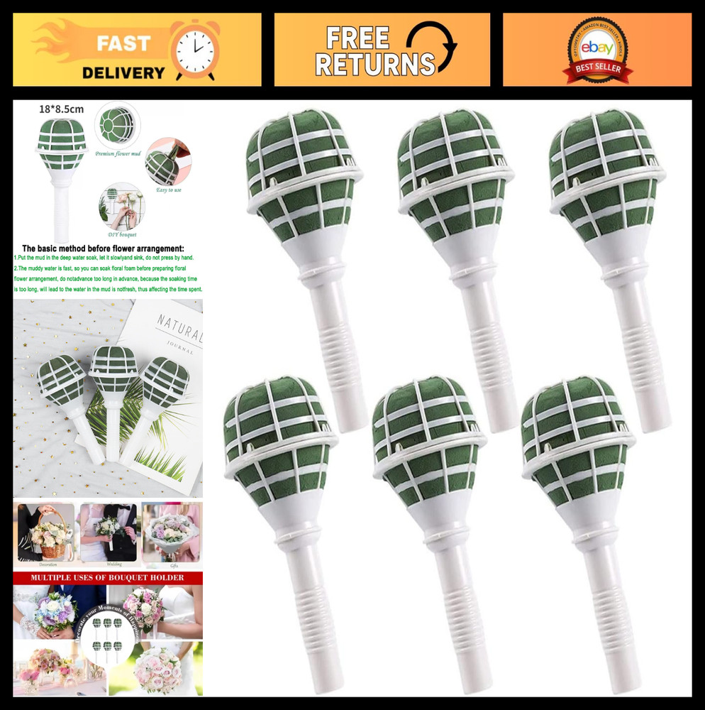 6 PCS Floral Bouquet Holders – Foam Handle for Fresh & Artificial Flowers, Weddi