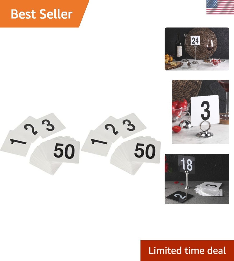 Pre-Printed Plastic Table Numbers 1-50, 4×4 Inches, 2-Pack for Easy Event Setup