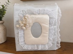 Vintage White Lace Slip-In Wedding Photo Album Ring Binder with Floral Acceng