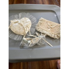 Vintage Bridal Wedding Set Ring Bearer Pillow Lace Book Cover and Garter Cream