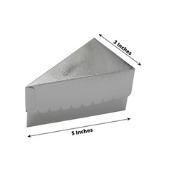 SILVER 10 Triangle 5″ x 3″ Cake Slice Paper BOXES Scalloped Top Party Decoration