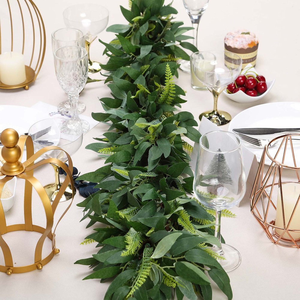 4 ft long Light Frosted Green Artificial Willow and Fern Frond Foliage Garlands