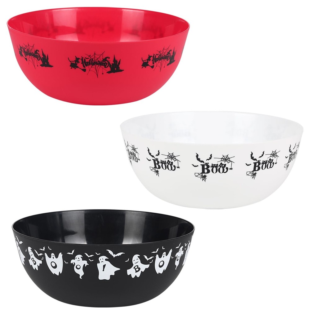 AUECOOME 3 Pcs Halloween Candy Bowl – Large, Reusable Plastic Trick or Treat Bow