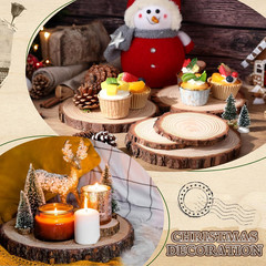 7 Pack Wood Table Centerpieces with Rustic Wood Slices and Artificial Fake Green