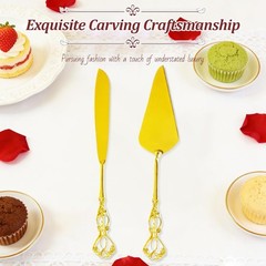 Gold Cake Cutting Set, 2 PCS Wedding Cake Knife and Server Set, Vintage Engra…