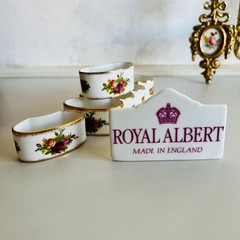 Royal Albert Bone China Napkin Rings – Old Country Roses, Set of 6 with Linen Na