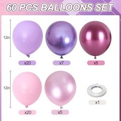 Pink and Purple Balloons, 60 PCS 12 Inch Metallic Purple and Pink Purple Pink