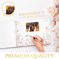Guest Book Set Include Gold Pen and Corner Stickers Floral Design Sign-In Album