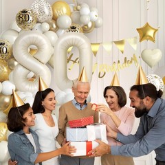 80th Birthday Decorations Sand White Gold,80th Balloon Arch Garland Kit With …