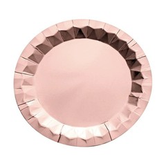 25 ROSE GOLD 9″ Metallic Round Paper Salad Dinner Plates Geometric Design