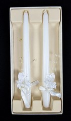 2 Hallmark Wedding Collection Candles 9 1/2″ Taper White Floral Ribbons