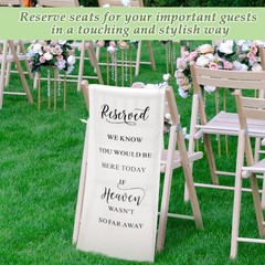 HunnmingRe Reserved Wedding Chair Sign Banner Loving Memory Linen, White