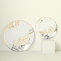 20 Round White Plastic Salad Dinner Plates Gold Floral Design Events Decorations