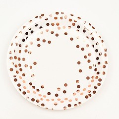 25 WHITE 9″ Round PAPER PLATES ROSE GOLD Polka Dots Party Events Home Tableware