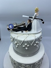 Funny Hockey Player Stanley Cup Bride and Groom Wedding cake topper Or Your Team