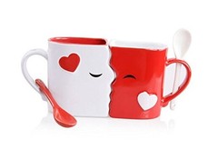 Kissing Mugs Set, Anniversary & Wedding Gifts, Exquisitely Crafted Two Large