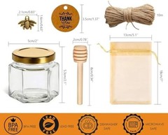 Honey Pot, Mini Glass Honey Jars with Wood Dipper, Gold Lid, Bee 2oz 30 pack