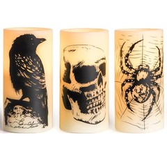 Hbaushun Halloween Flameless Candles LED Flickering Candles with Skull, Crow,