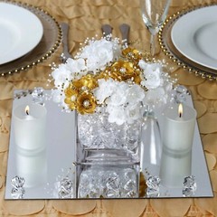 90-0243 Silky Silk Square Mirror Candle Plate Set| Edges Mirror for Wedding