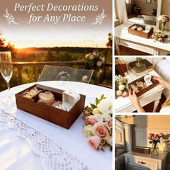 Wedding Keepsake Box Wooden Memory Organizer W/ Acrylic Lid Photos Cards Gifts