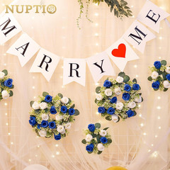 Royal Blue & White Flower Centerpieces – 10 Pcs Artificial Rose Wreaths