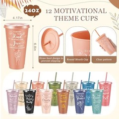 12set/48pcs Inspirational Gifts Bulk, 24 oz Plastic Cups and Pens Notebooks