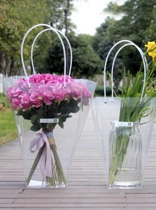 Clear Bouquet Bags With Handles ~~(3 )~ Medium 13 in ~( 4 )~ Large ~16 in