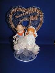 New Western Bride & Groom & Cowboy Hat, Rope Decored Heart Wedding Caketop, #132