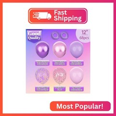 KAWKALSH Pink and Purple Balloons, 68PCS 12 Inch Metallic Purple Pink Confetti L