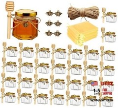 Honey Pot, Mini Glass Honey Jars with Wood Dipper, Gold Lid, Bee 2oz 30 pack